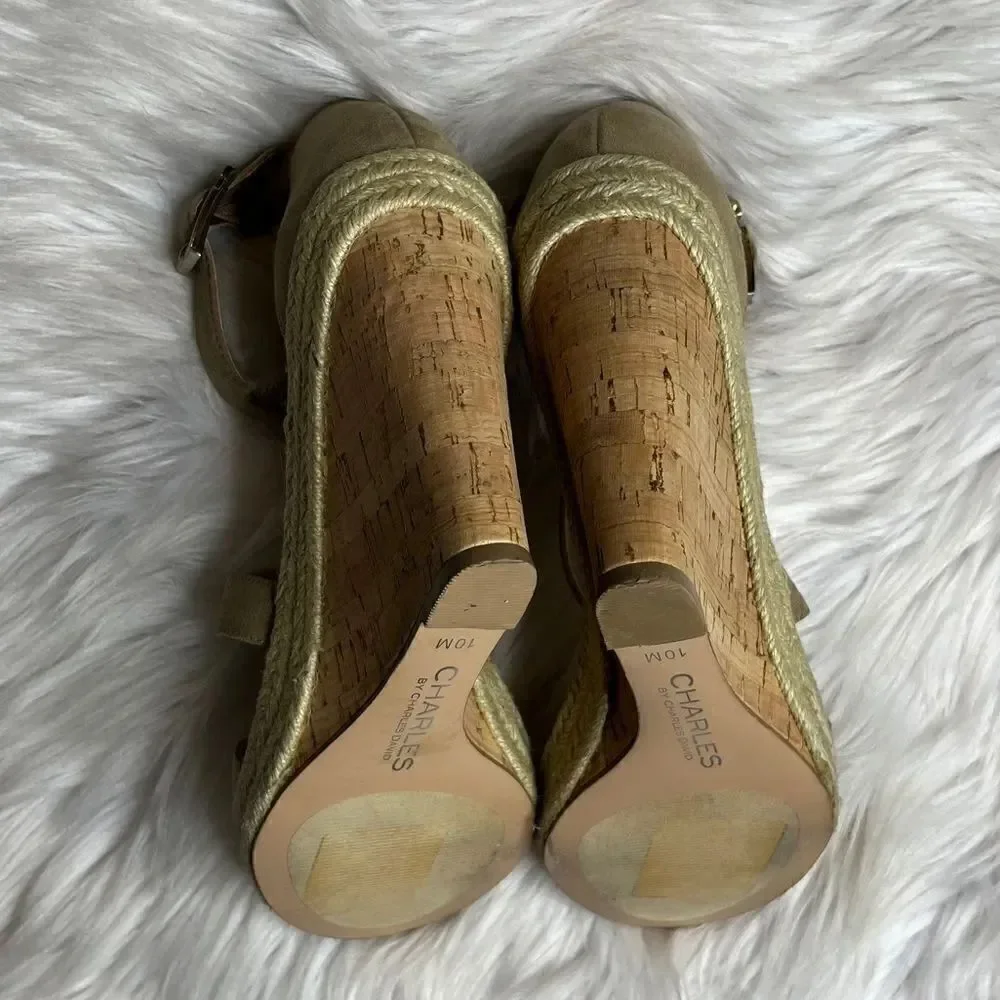 Charles By Charles David Becki Cork Platform Wedges Taupe Size 10M
